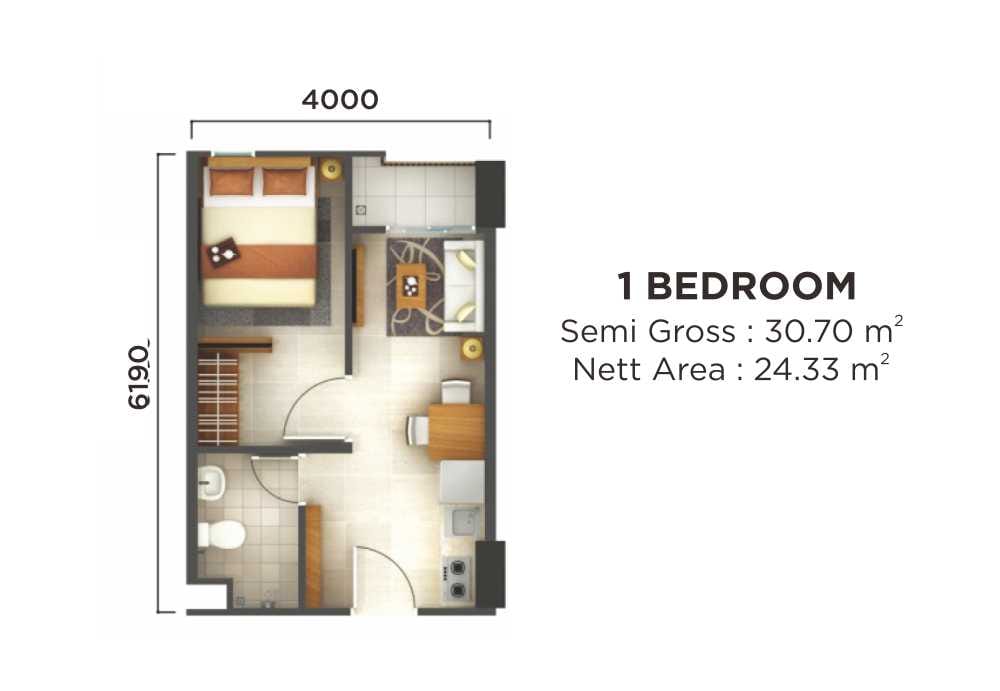 Floor Plan Unit Apartemen 1 Bedroom Akasa Pure Living
