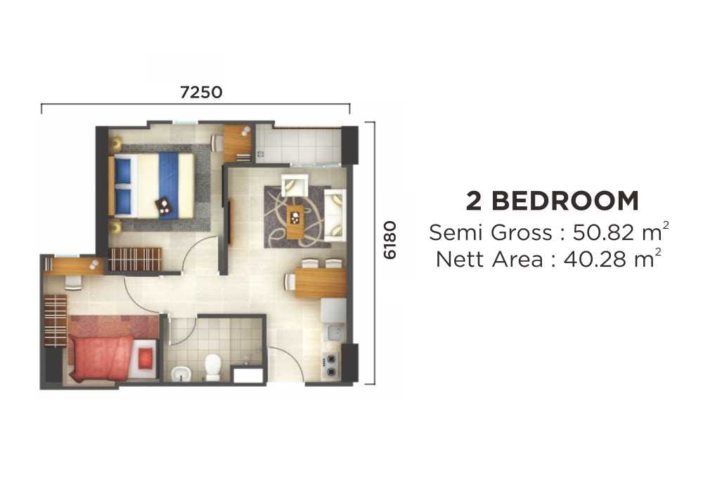 Floor Plan Unit Apartemen 2 Bedroom Akasa Pure Living