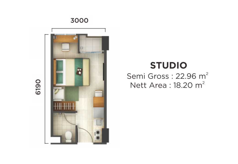 Denah Unit Studio Apartemen Akasa Pure Living